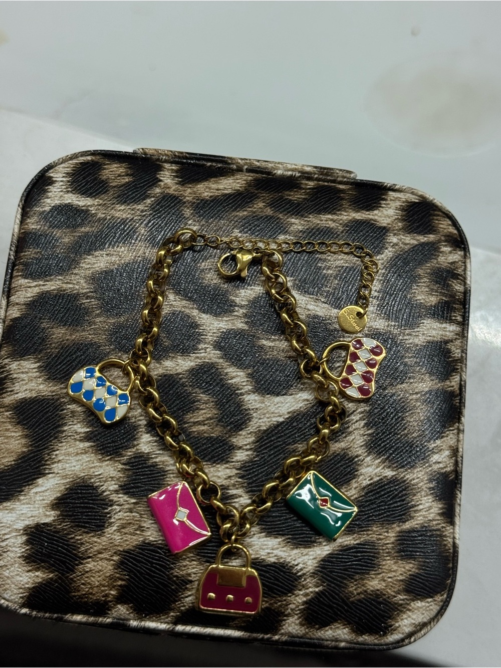 Gold Chain Charm Bracelet with Colorful Purse Charms